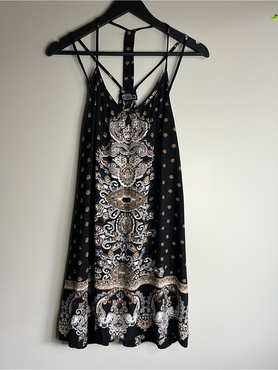 Angie Dresses & Skirts - Angie Boho Paisley Racerback Swing Dress Black Beige Festival Size Large